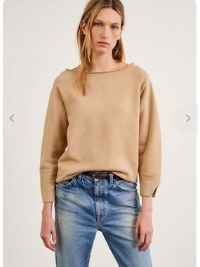 Nili Lotan luka scoop neck sweatshirt small Off-the-Shoulder Sweater in Camel sm